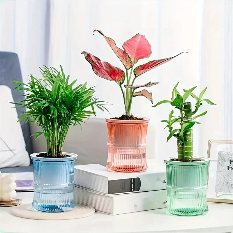 Self Watering Hydroponic Flower Pot Transparent Double Layer Planter