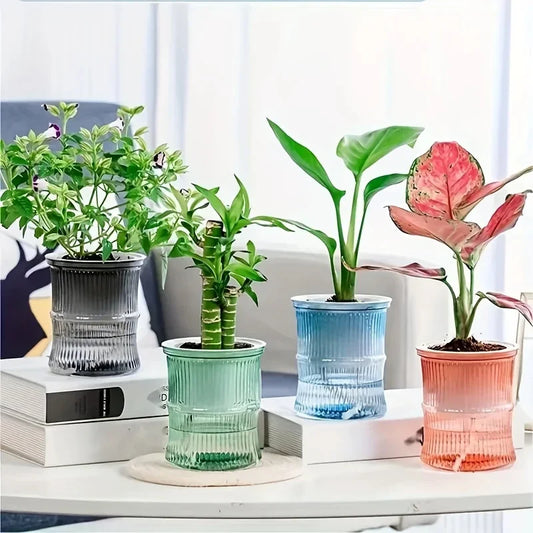 Self Watering Hydroponic Flower Pot Transparent Double Layer Planter