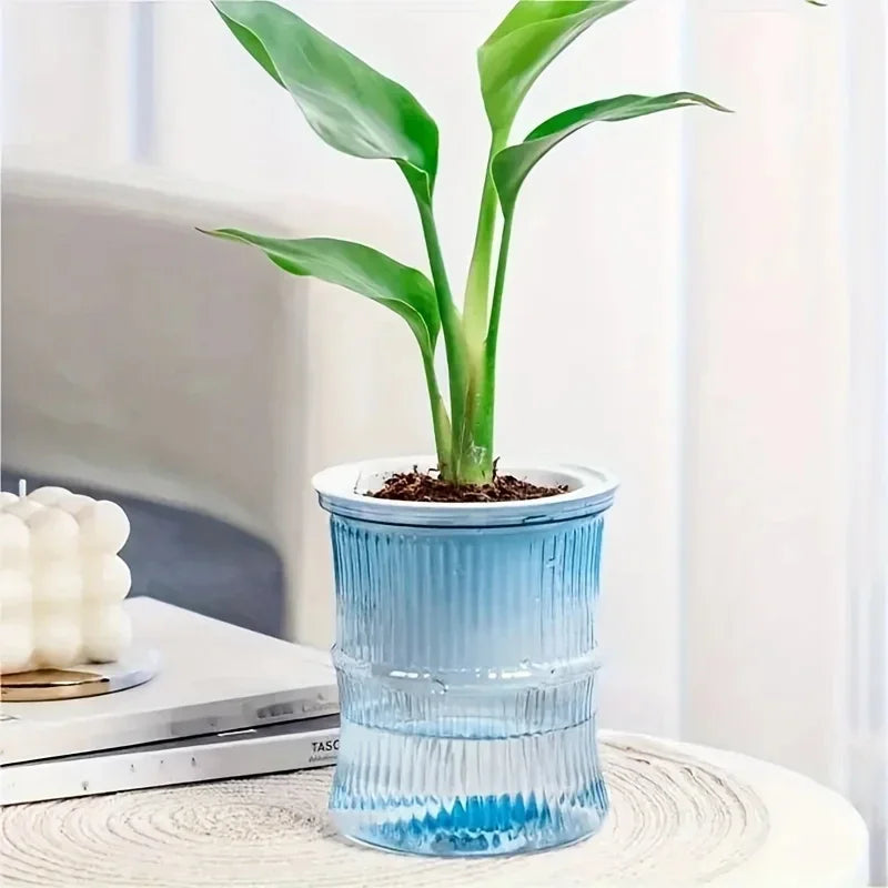Self Watering Hydroponic Flower Pot Transparent Double Layer Planter